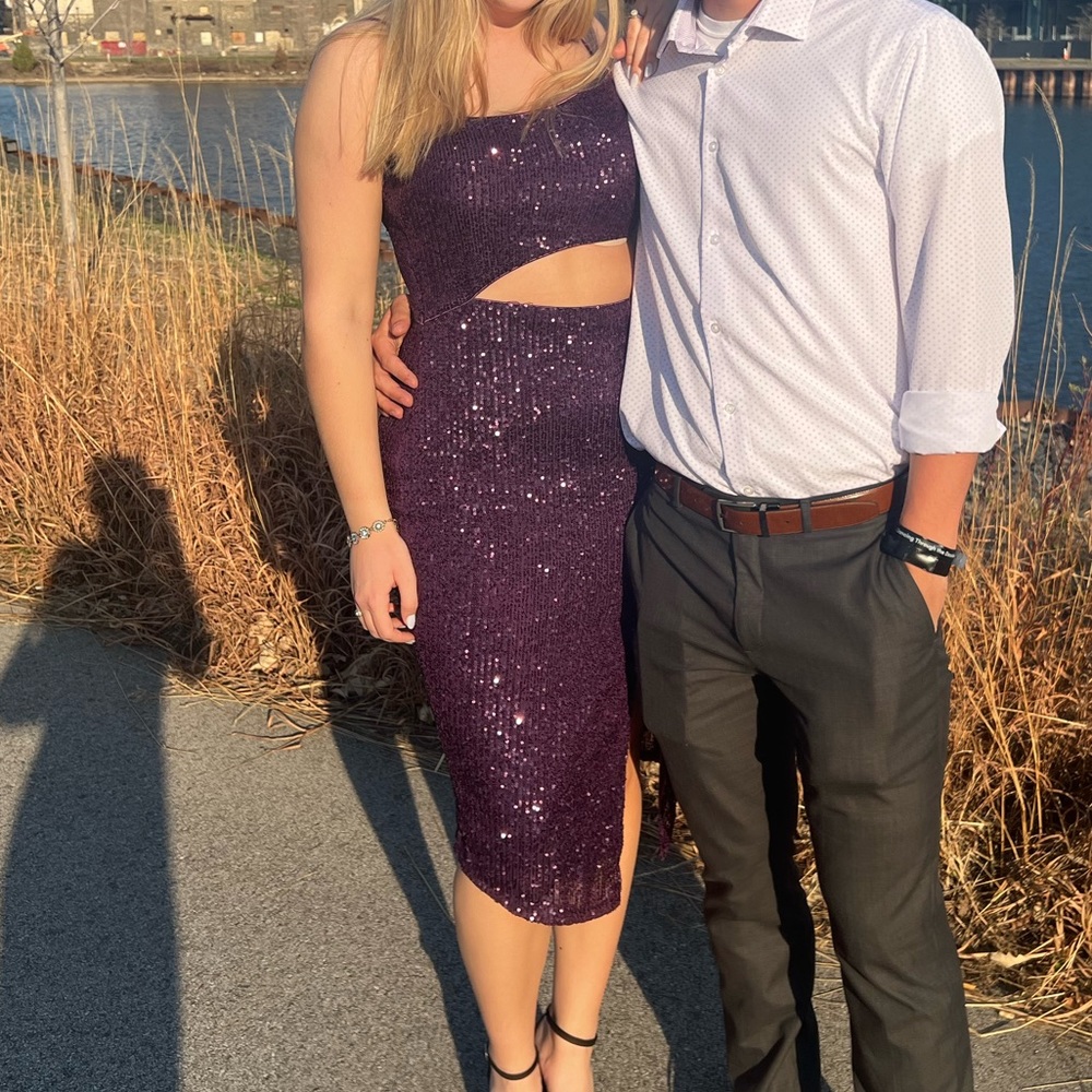 Purple sequin cutout dress